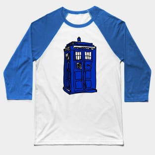 Bad Line Art TARDIS- DR Who Blue Police Box Baseball T-Shirt